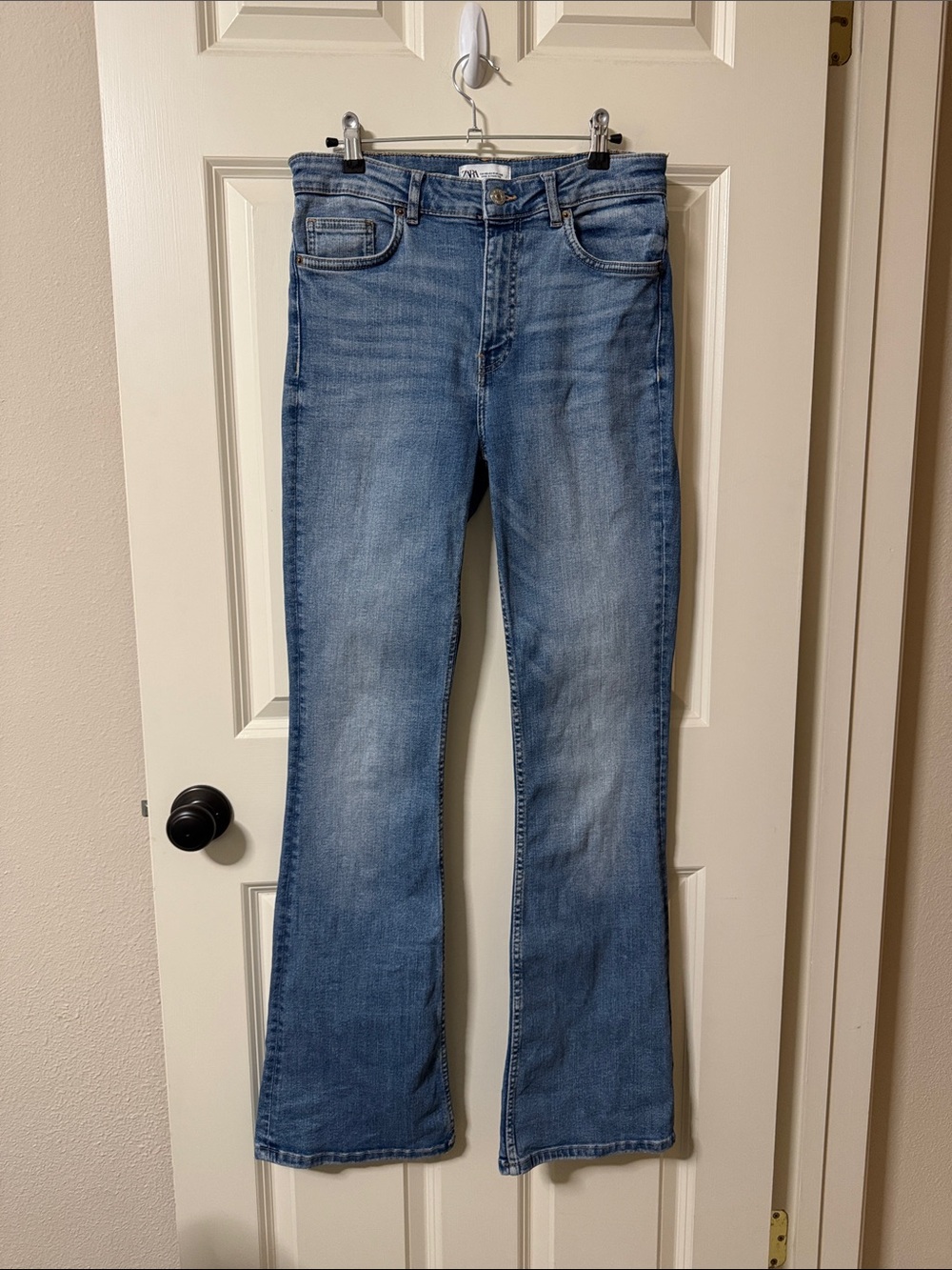 Zara Medium Wash Flare Jeans with long inseam